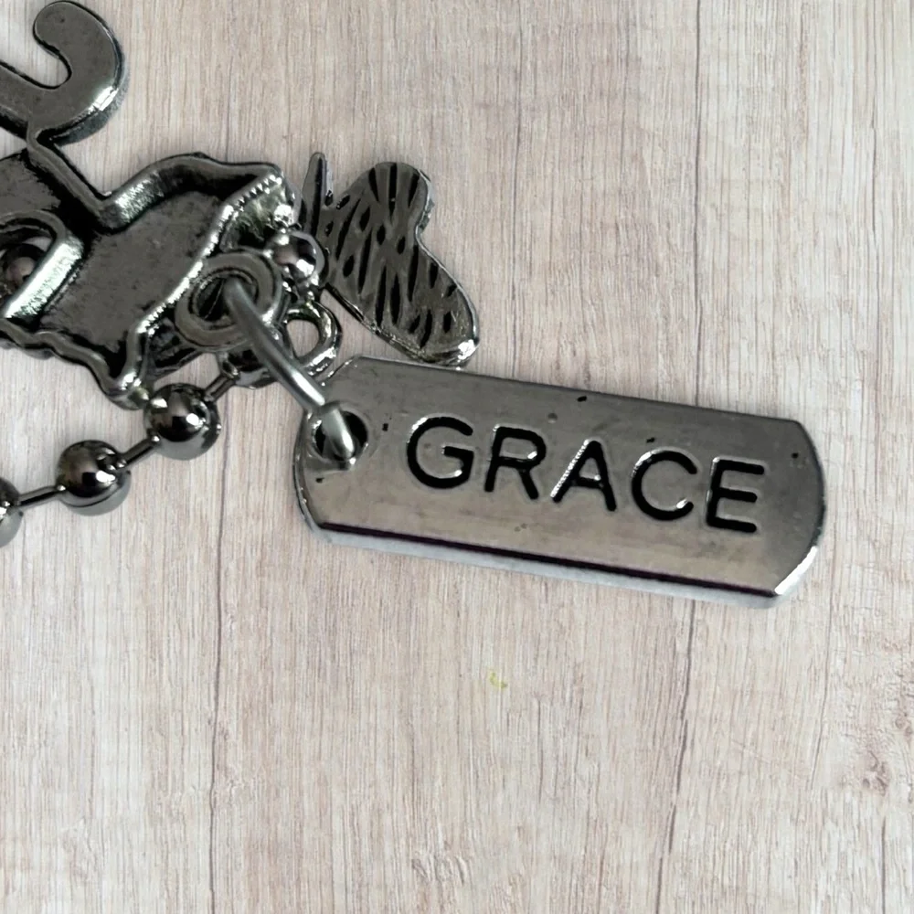 Hand Crafted Necklace GRACE Dog Tag Charms Retro Cat Butterfly Tibetan Pendant